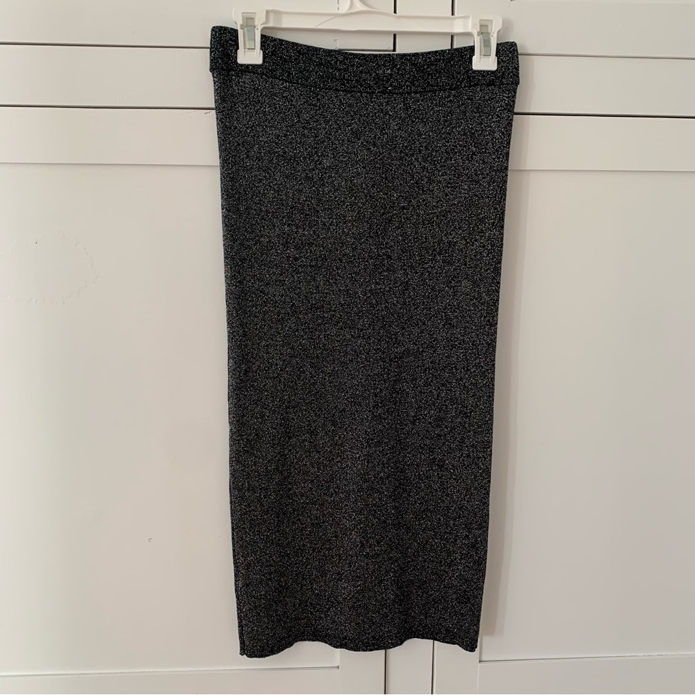 Oasis Silver Shiny Midi Tube Skirt Size Medium - Picture 7 of 8